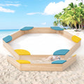 Redsmile Outdoor Solid Wood Sandbox with 6 Built-in Fan-shaped Seats for Kids Backyard Playground Summer Fun