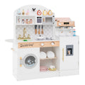 Redsmile Play Kitchen,Wooden Kids Kitchen Playset with Coffee Maker and Accessories,Pretend Play Toy with Realistic Lights and Sounds,Gift for Girls Boys Ages 3-10,White