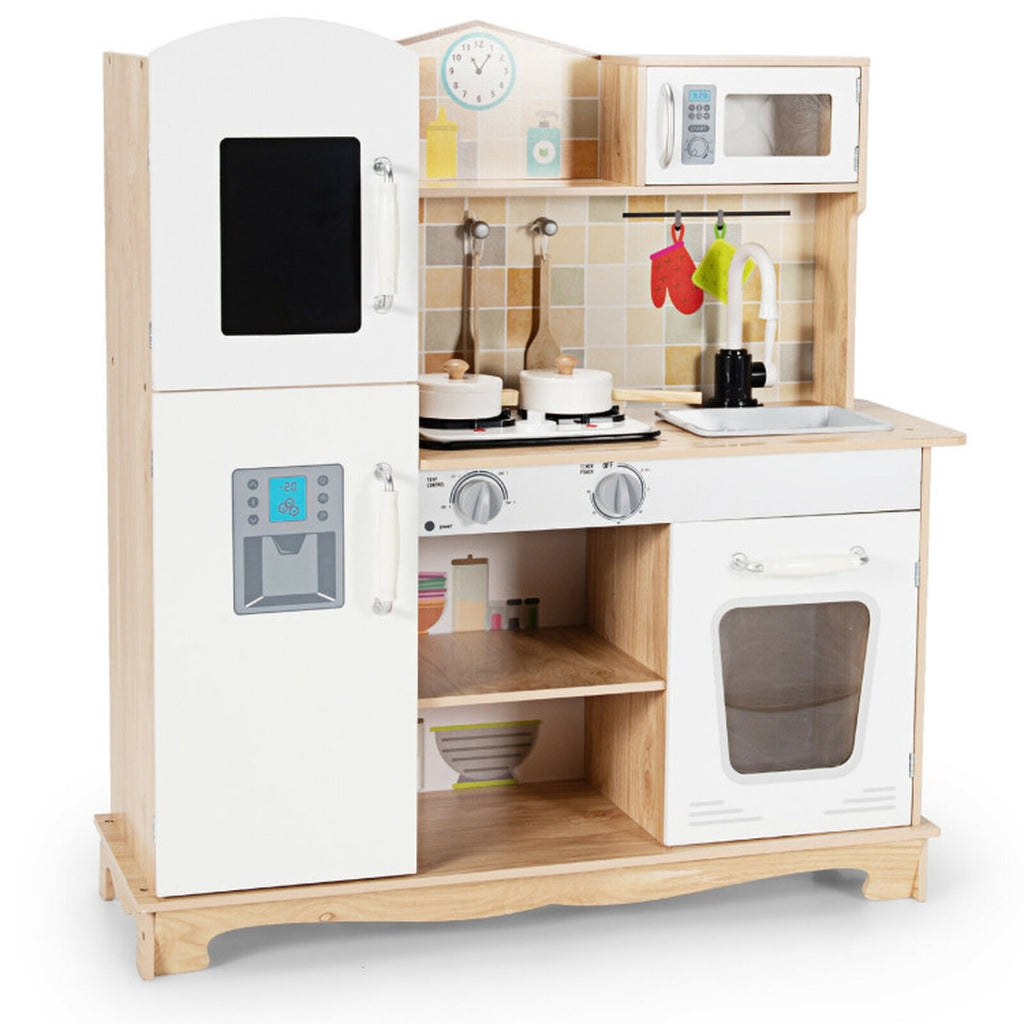 Redsmile Play Kitchen,Wooden Kids Kitchen Playset with Ice Maker,Oven,Realistic Lights and Sounds,Pretend Play Toy Kitchen,Gift for Girls Boys Ages 3-10,White