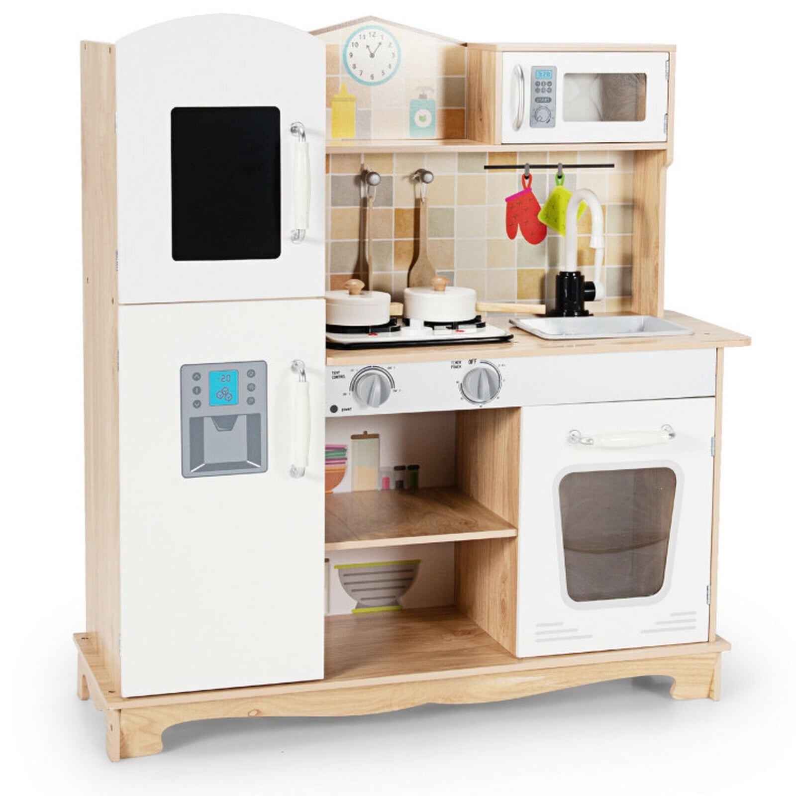 Redsmile Play Kitchen,Wooden Kids Kitchen Playset with Ice Maker,Oven,Realistic Lights and Sounds,Pretend Play Toy Kitchen,Gift for Girls Boys Ages 3-10,White