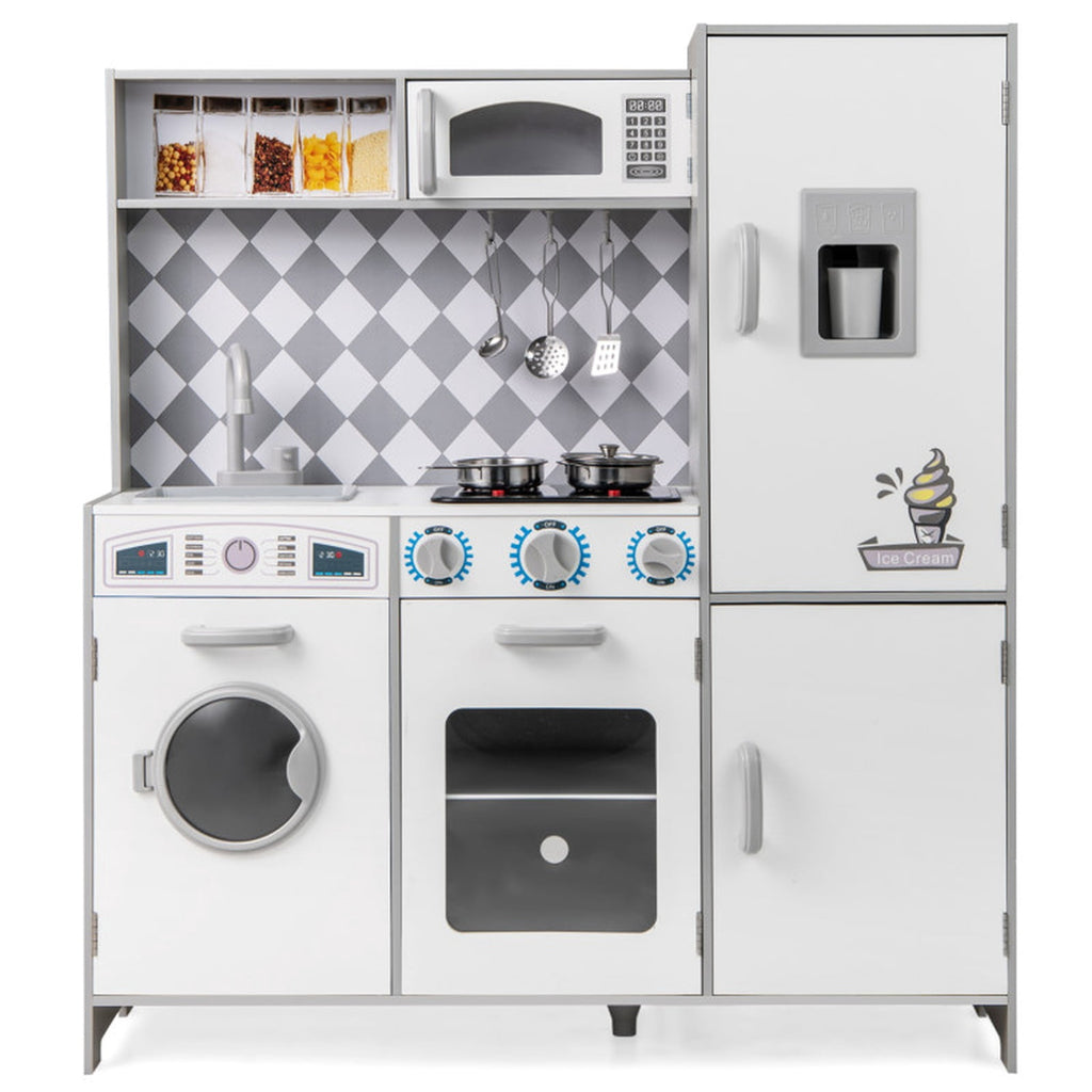 Redsmile Play Kitchen,Wooden Kids Kitchen Playset Washing Machine, Oven, Ice Maker with Realistic Lights and Sounds,Pretend Play Toy Kitchen Gift for Girls Boys Ages 3-10,White