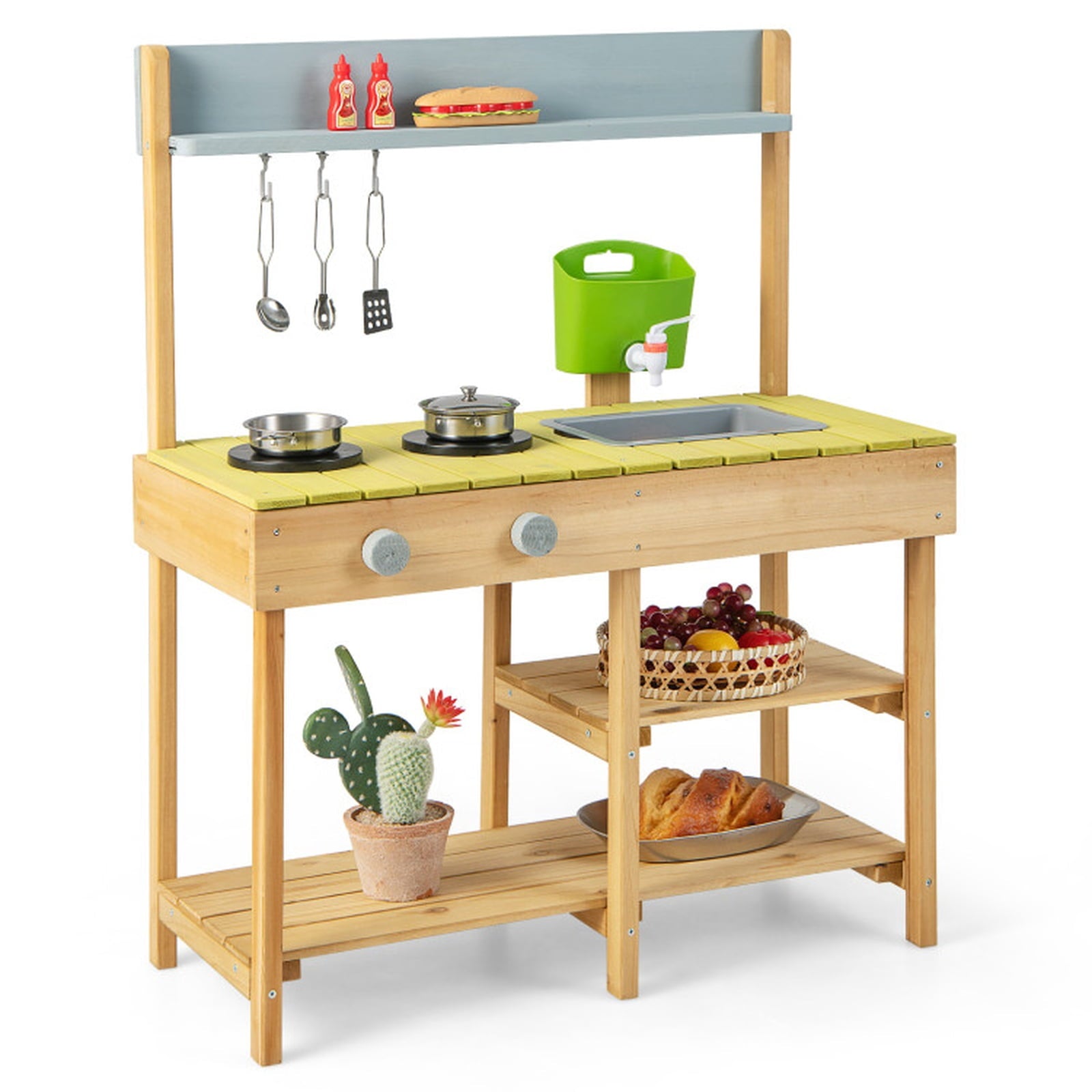 Redsmile Play Kitchen,Wooden Kids Kitchen Playset with Stove Top,Pretend Play Toy Kitchen Gift for Girls Boys Ages 3-10,Multicolor