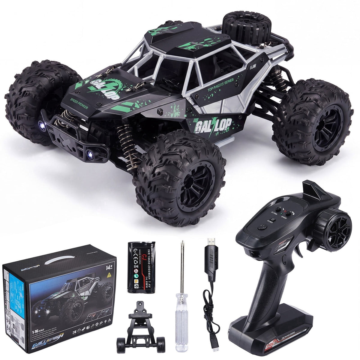 Redsmile Remote Control Car 1:16 Scale 4WD Off-Road RC Truck with 22 MPH Speed, All-Terrain Monster Truck with LED Headlights and Rechargeable Battery, Ready to Run Toy Gift for Boys and Kids