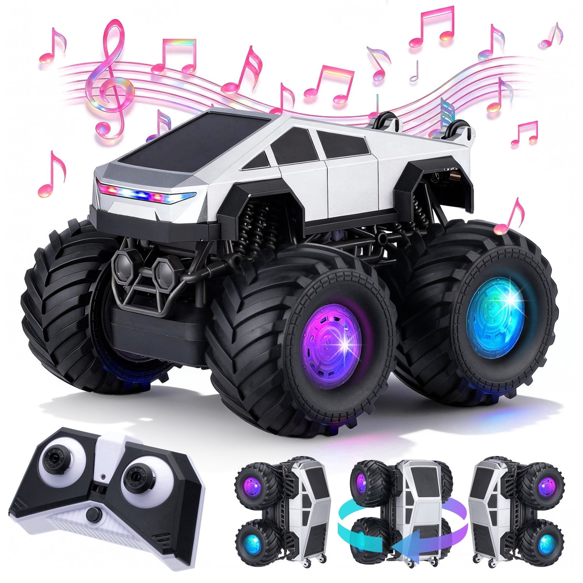 Redsmile Remote Control Car,2.4GHz Amphibious RC Cars,1:18 Waterproof Cyber Truck with LED Lights,360° Rotatable Monster Truck Toys