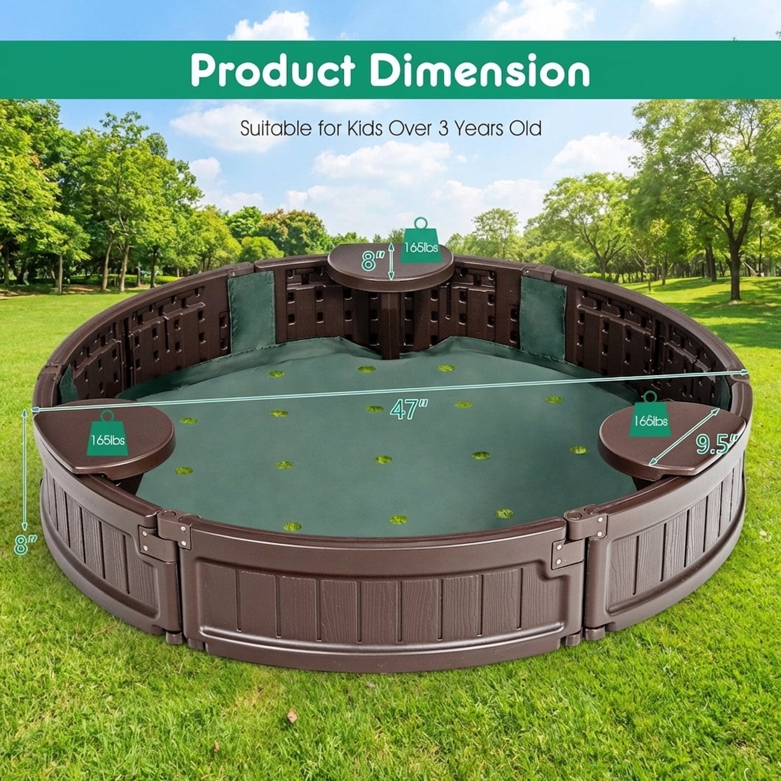 Redsmile Sandbox with Built-in Corner Seat and Cover - Brown - Outdoor Play - Garden Toy - Backyard Fun