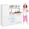 Redsmile Toddler Pretend Play Kitchen Set for Boys and Girls 3+ Years, Kids Kitchen Playset with Removable Sink, Stove, Microwave, Oven, Water Dispenser, Blackboard and Cookware, Gift, White