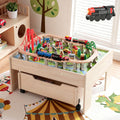 Redsmile Train Table with Electric Train,100 Pcs Multicolor Wooden Kids Activity Table with Rolling Storage Drawer for Gaming, Drawing, Reading,Creative Toy Set for Boys and Girls