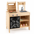 Redsmile Wooden BBQ Grill Playset for Kids with Chalkboard Sink and Cabinet, Pretend Play Barbecue Kitchen Set with 25 Accessories Grilling Tools and Play Food, Toddler Playset, Natural
