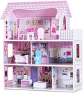 Redsmile Wooden Dollhouse with warm LED Lights, 3-Story Pretend Play Doll House with 16 Furniture and Accessories, DIY Princess Playhouse, Creative Gift for Girls