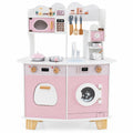 Redsmile Wooden Kids Kitchen Playset for Toddlers 3+ Years, Pretend Play Kitchen with Coffee Maker, Microwave, Oven, Stove, Sink and Washing Machine, Click-Sound Knobs, Christmas Gift, Pink