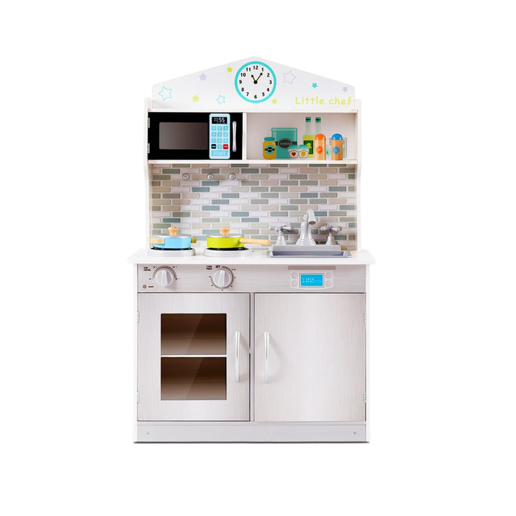 Redsmile Wooden Play Kitchen for Kids, Pretend Cooking Playset with Cookware Accessories, Toddler Kitchen Toy, Beige