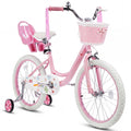 Redsmile 16 Inch Girls Bike for 2-8 Years Old Kids, Kids Bicycle with Training Wheels, Basket and Doll Seat, Pink