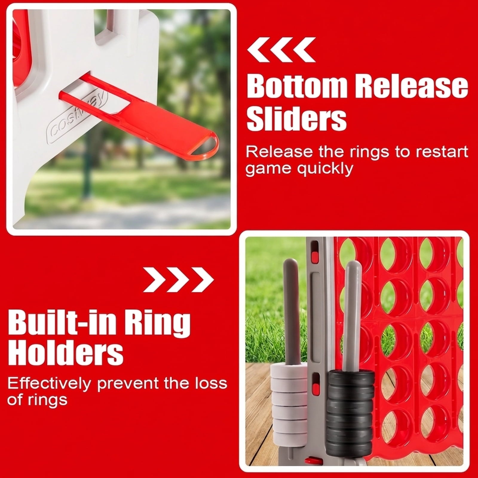 Redsmile 3.5 Feet Tall Jumbo 4 to Score Giant Game Set with 42 Jumbo Rings-Red Multicolor - Outdoor Backyard Lawn Party Game for Kids Adults