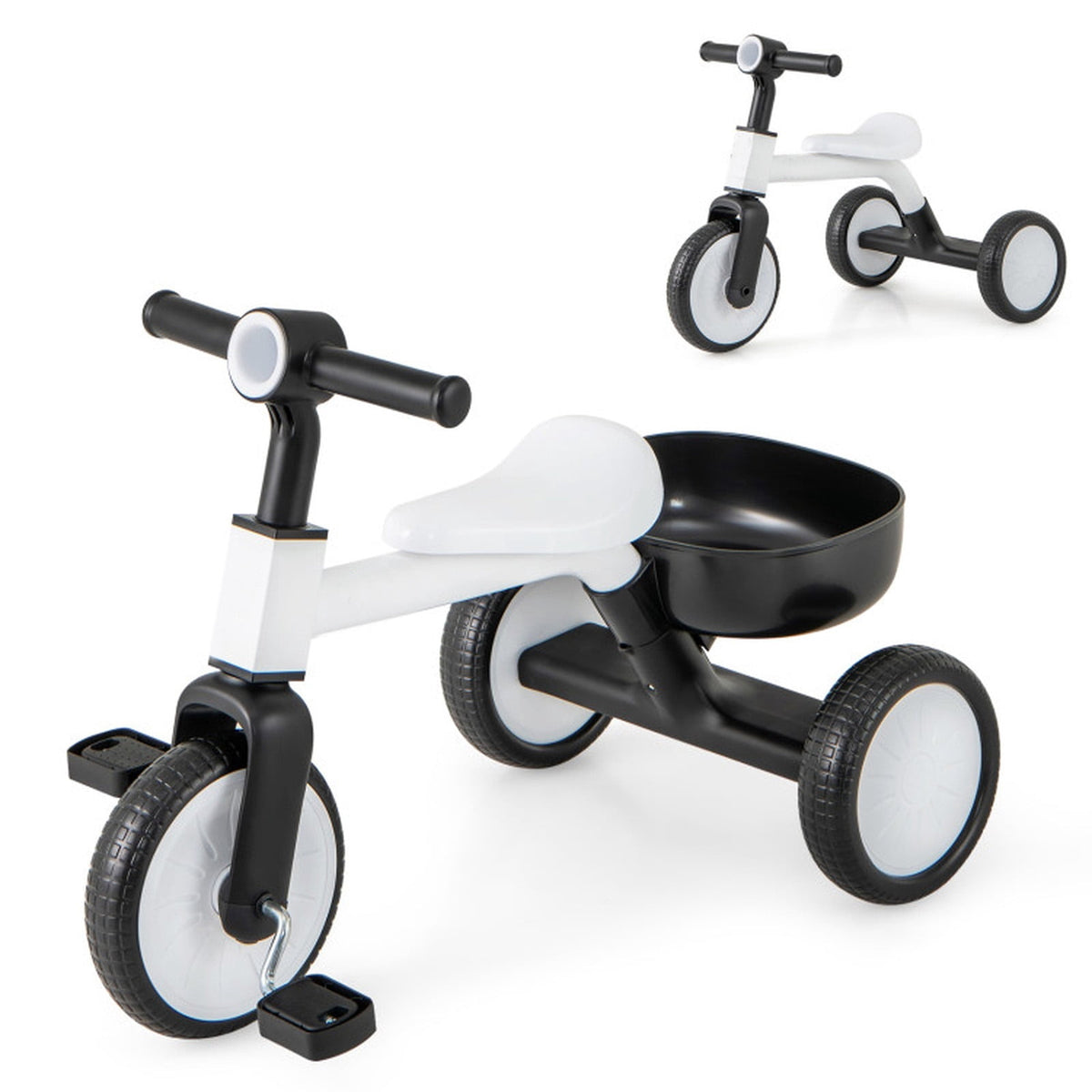 Redsmile Toddler Tricycle for 2-4 Year Olds, Convertible Trike with 86 Degree Limited Steering and Storage Basket, Kids First Trike, White