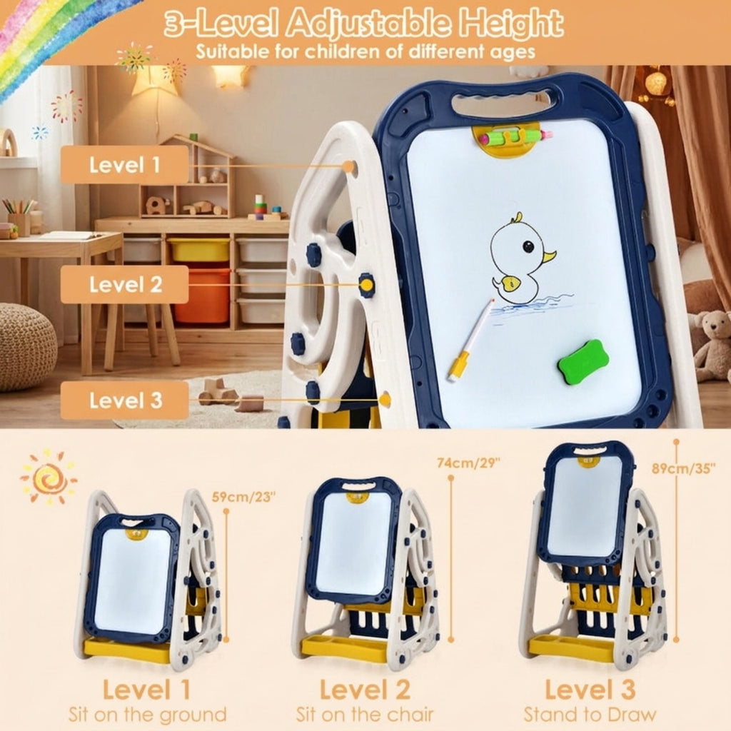 Redsmile 3-in-1 Kids Art Easel Double-Sided Tabletop Easel with Art Accessories, Art Easel for Kids, Standing Easel, Double Sided Easel for Toddlers Boys Girls, Christmas Birthday Gift, Blue