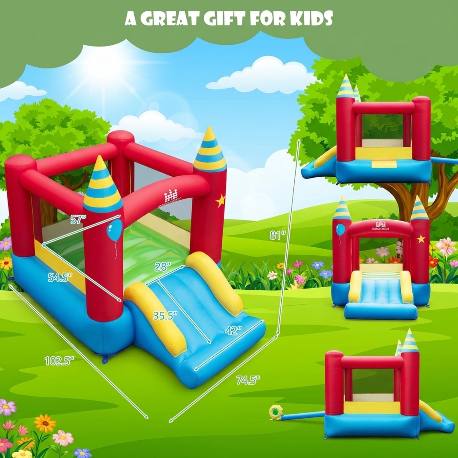 Redsmile Inflatable Kids Bounce Castle with 480W Blower - Multicolor - Kids Birthday Party - Backyard Fun
