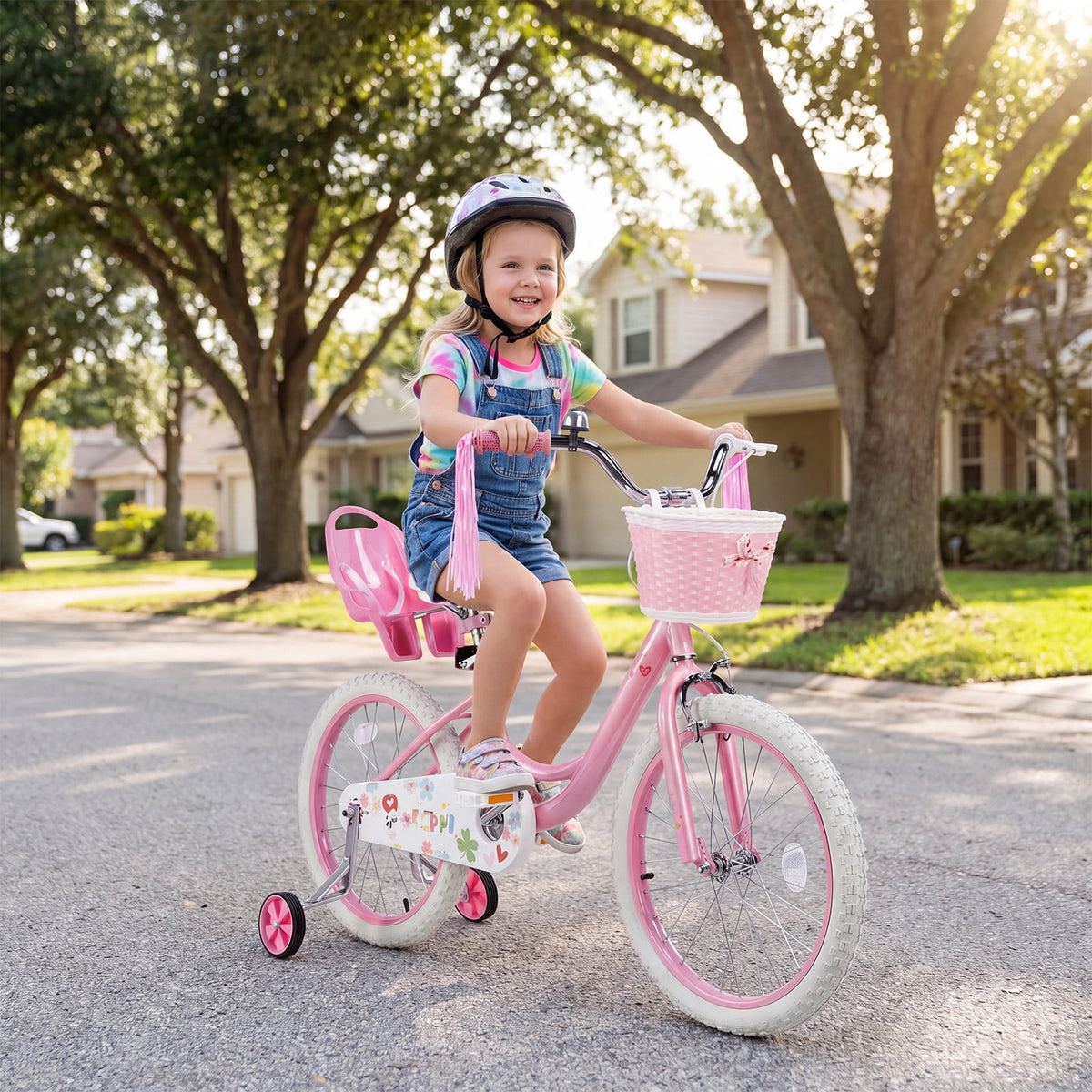 Redsmile 20 Inch Girls Bike for 6-13 Years Old Kids, Kids Bicycle with Basket and Doll Seat, Pink