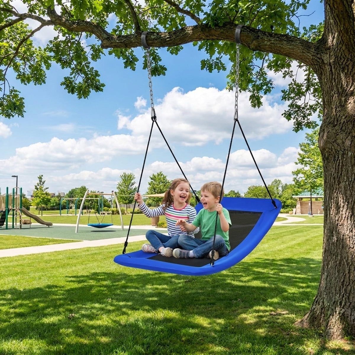 Redsmile Platform Tree Swing for Kids and Adults, 60 Inch Giant Saucer Tree Swing with Adjustable Ropes, 700 lb Outdoor Backyard Swing, Blue