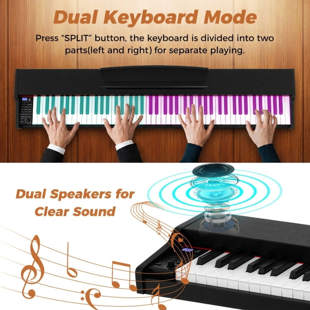 Redsmile 88-Key Electronic Keyboard Piano Set with Adjustable Stand and Dual Speakers for Beginners to Practice at Home or on a Tabletop, Black