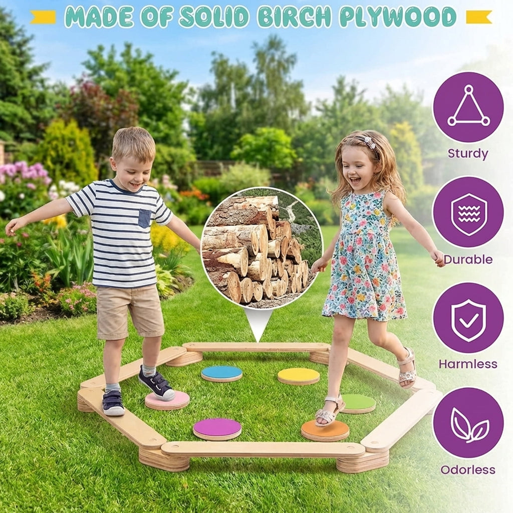 Redsmile 12-Piece Kids Wooden Balance Beam with Colorful Steeping Stones - Motor Skill Development Educational Toy for Toddlers