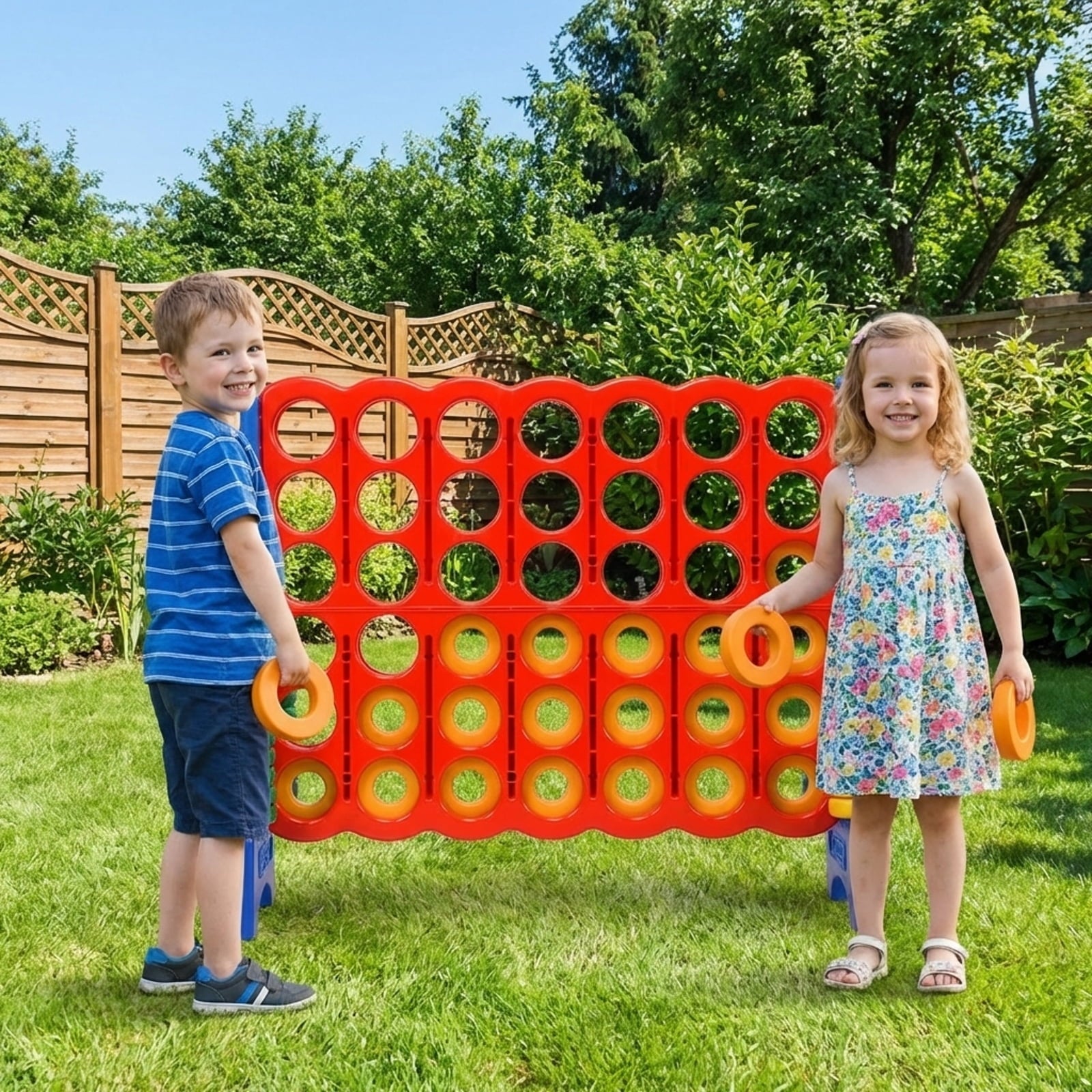 Redsmile Jumbo 4-to-Score Giant Game Set with 42 Jumbo Rings and Quick-Release Slider-Blue Blue - Outdoor Backyard Lawn Party Game for Kids Adults