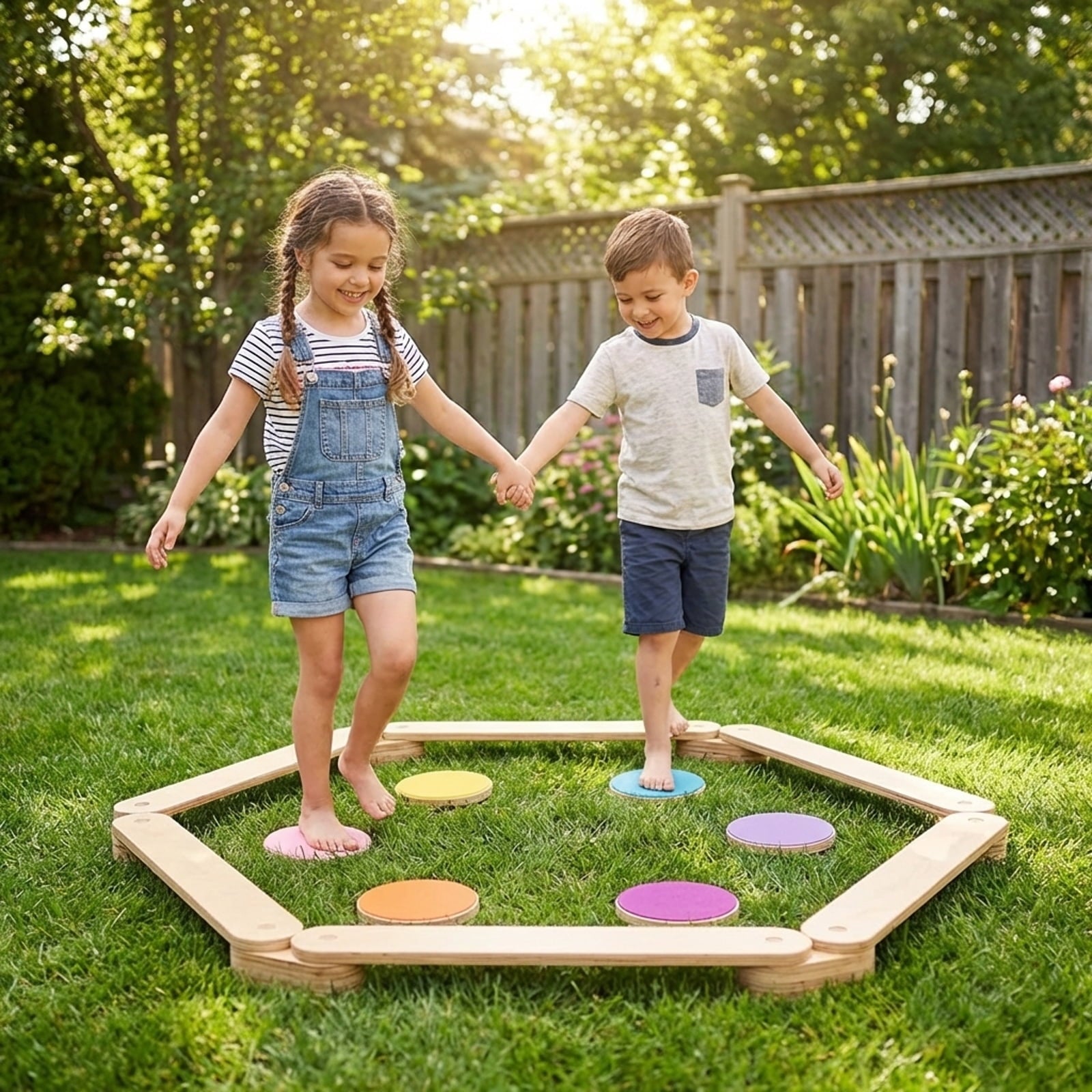 Redsmile 12-Piece Kids Wooden Balance Beam with Colorful Steeping Stones - Motor Skill Development Educational Toy for Toddlers