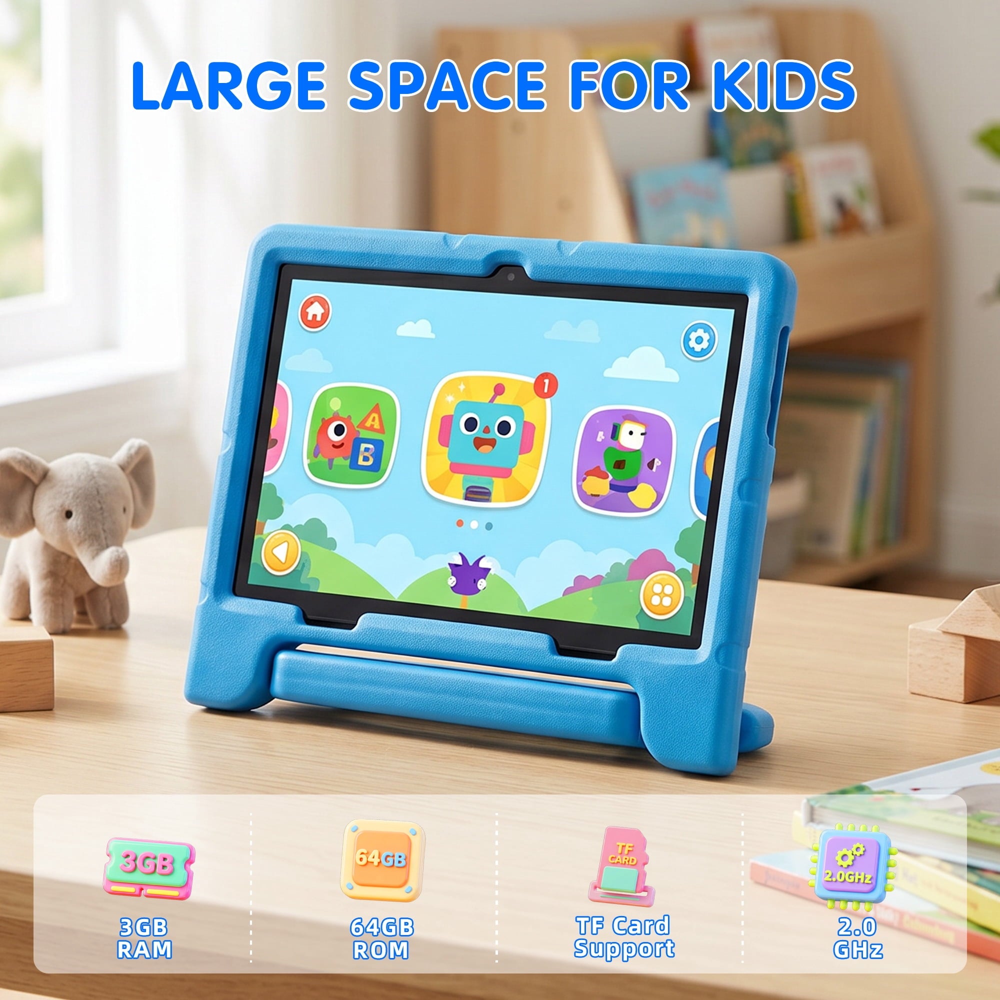 Redsmile Kids Tablet,10 inch Android 14 Tablet for Kids with Case,3GB+64GB,Dual Camera Tablet for Kid, 8000mAh, WiFi,Parental Control,Child Education Tablet,Gift for Boys and Girls,Blue