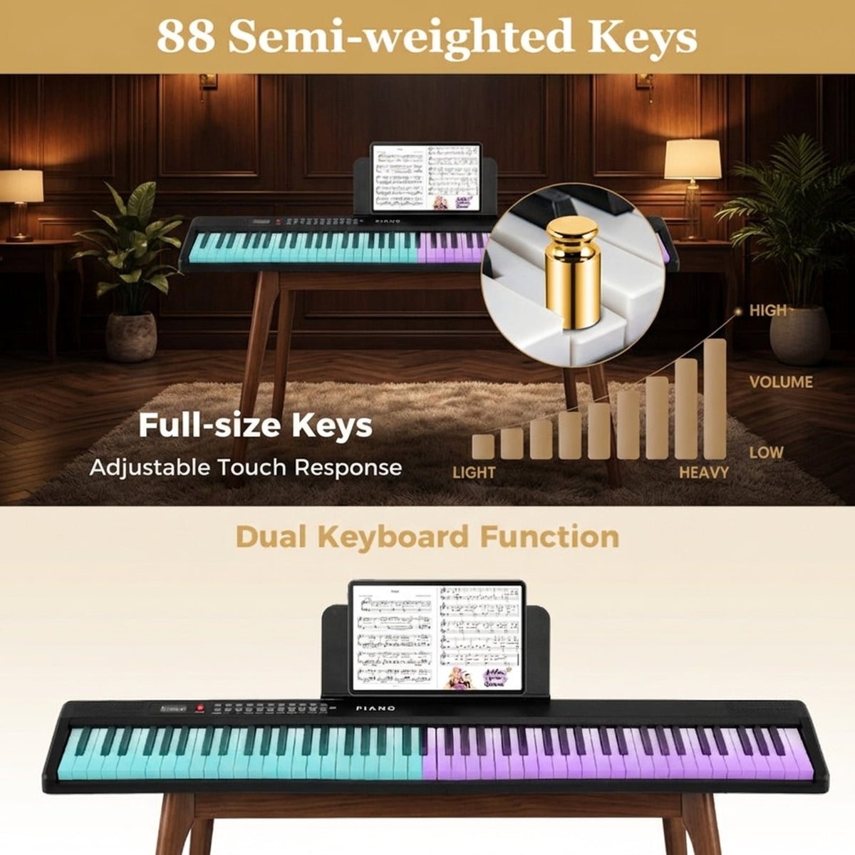 Redsmile 88-Key Foldable Digital Piano Keyboard with Semi-Weighted Keys and Bluetooth for Musicians to Practice and Travel Anywhere, Black