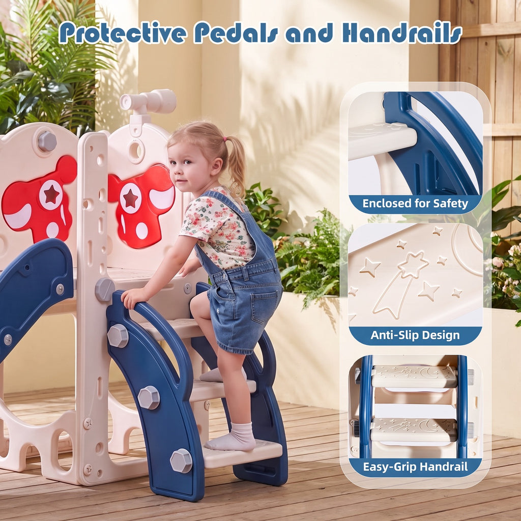 Redsmile Toddler Slide Playset with Climbing Steps, Basketball Hoop, Telescope and Golf Accessories for Indoor Outdoor Play