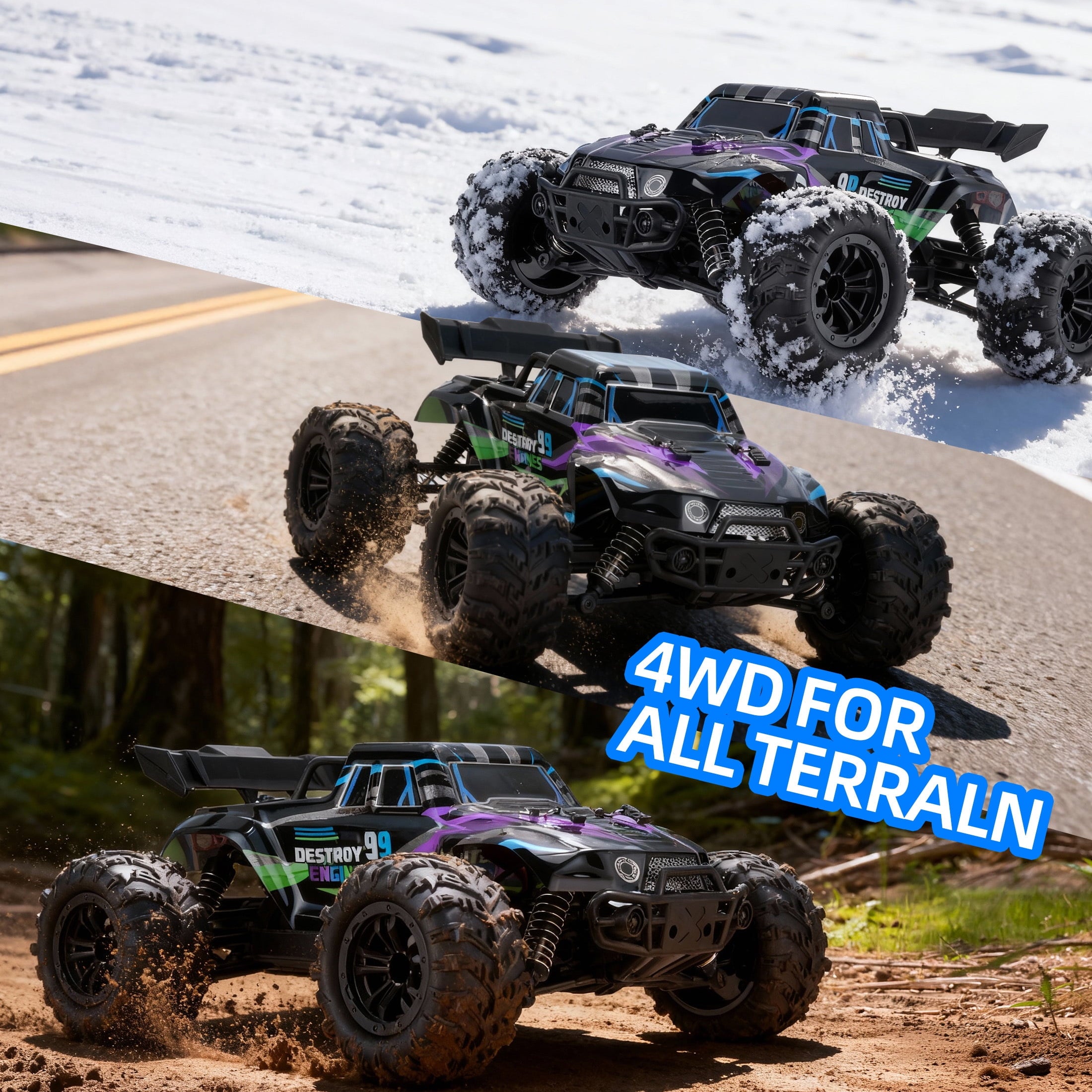 Redsmile 1:16 Fast RC Cars, 37 MPH 4WD Off-Road Remote Control Car Truck with All-Terrain Tires and 2 Batteries, Toys Gift for Children and Kids