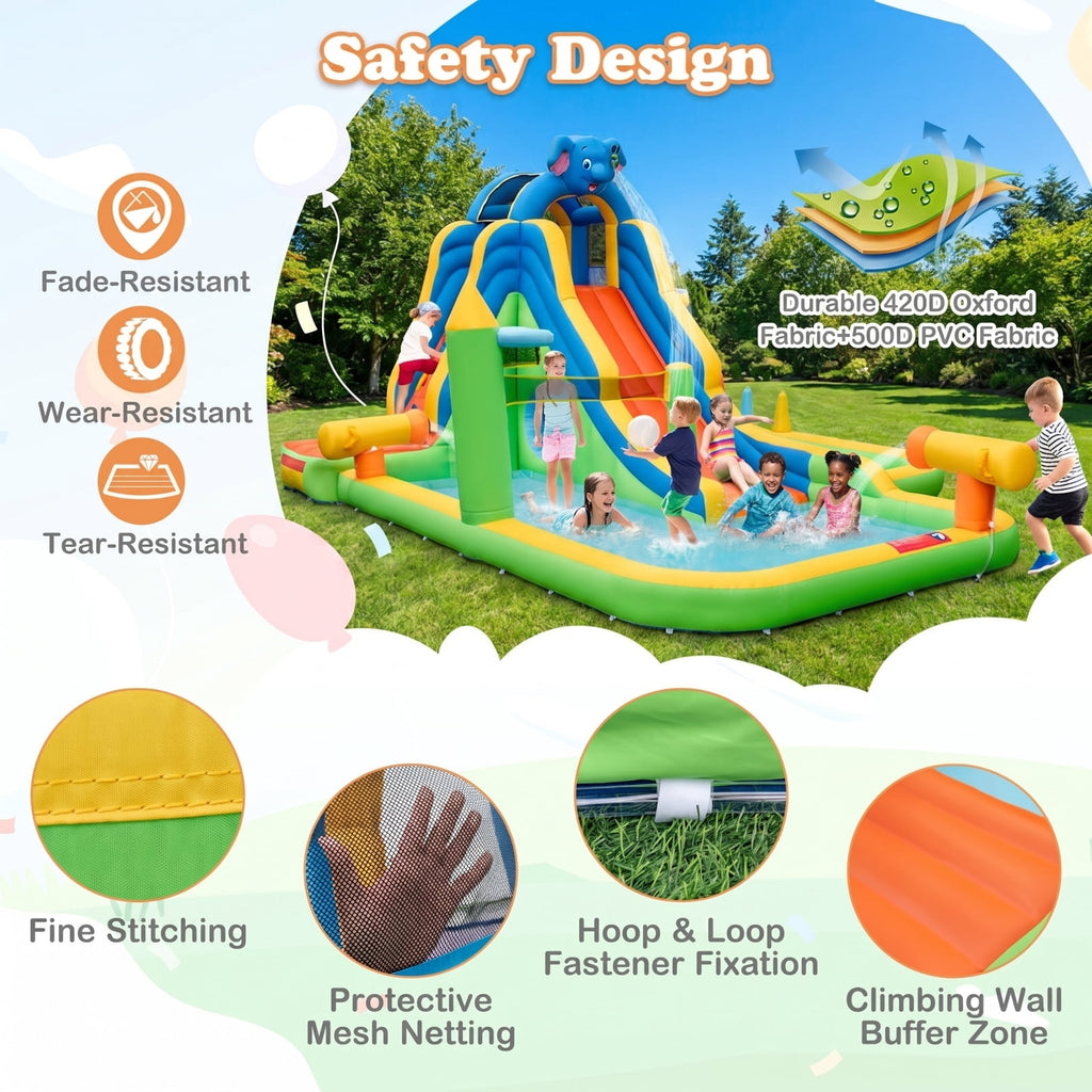 Redsmile Inflatable Water Slide with Splash Pool and Climbing Wall for Oudoor Indoor without Blower