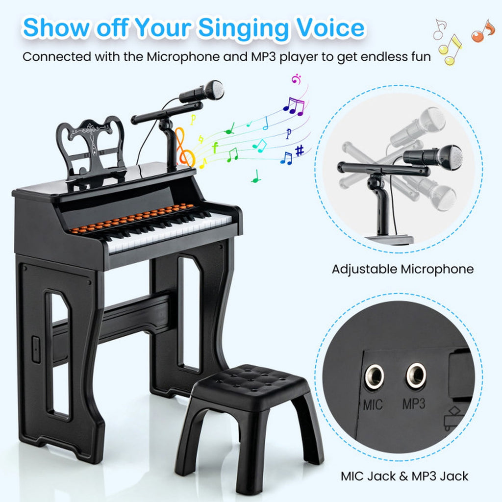Redsmile 37-Key Kids Piano Keyboard with Microphone and Stool for Toddlers and Beginners Ages 3 and Up, Black