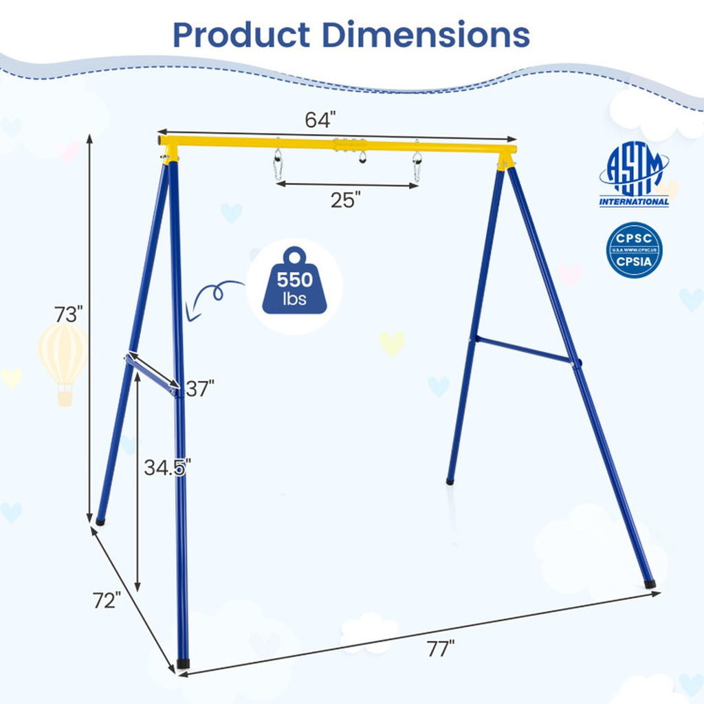 Redsmile A-Frame Swing Stand for Backyard, Extra Large Heavy Duty Steel Swing Frame Holds 550 lb, Freestanding Outdoor Swing Set Stand, Blue and Yellow