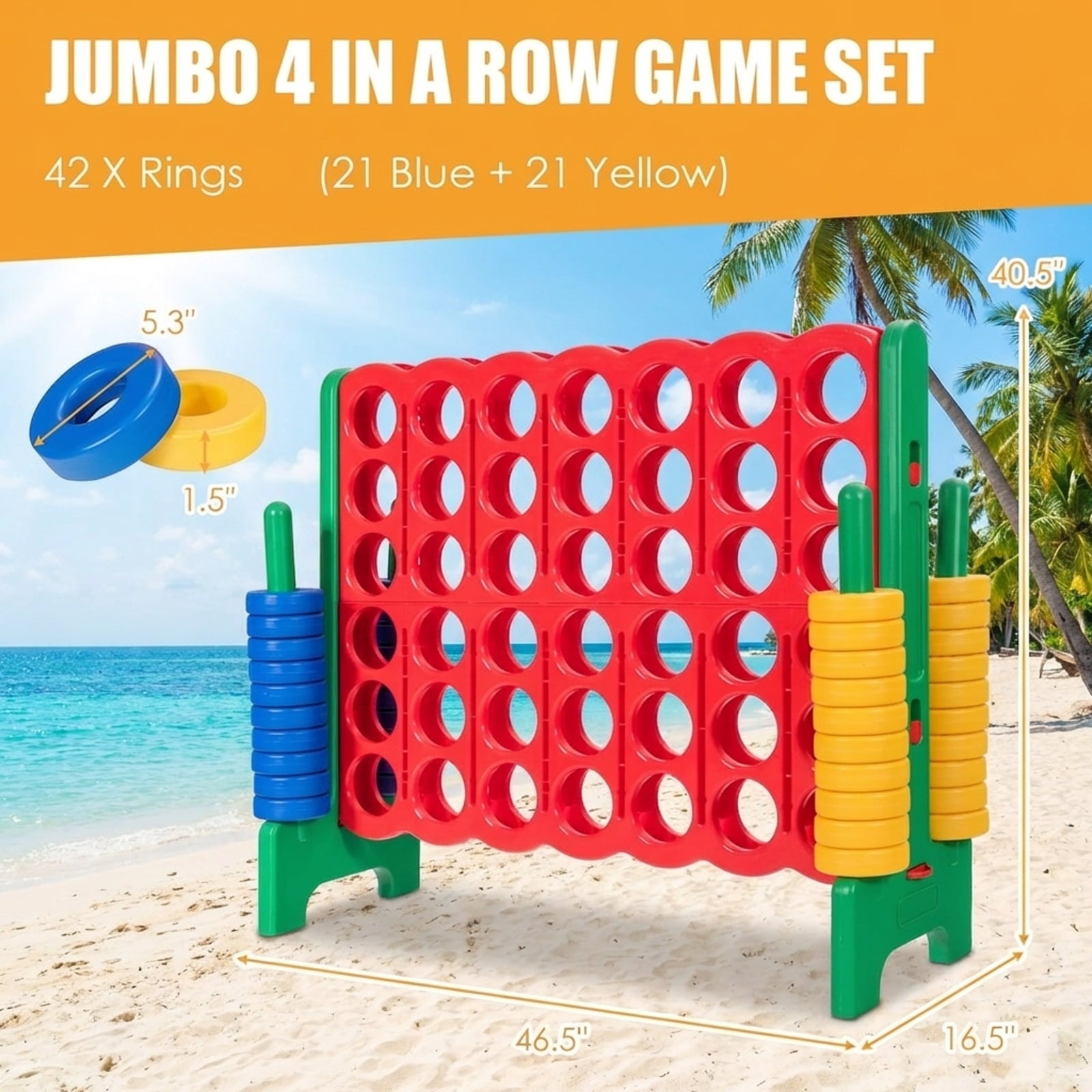 Redsmile Jumbo 4-to-Score Giant Game Set with 42 Jumbo Rings and Quick-Release Slider-Green Green - Outdoor Backyard Lawn Party Game for Kids Adults