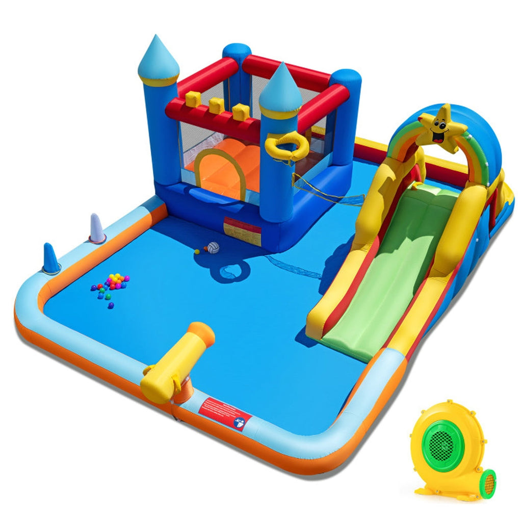 Redsmile Inflatable Water Slide Park Bouncy Castle with Climbing Wall, Backyard Water Slide with Splash Pool, Water Cannon and Basketball Rim for Kids Ages 3-12, with Blower