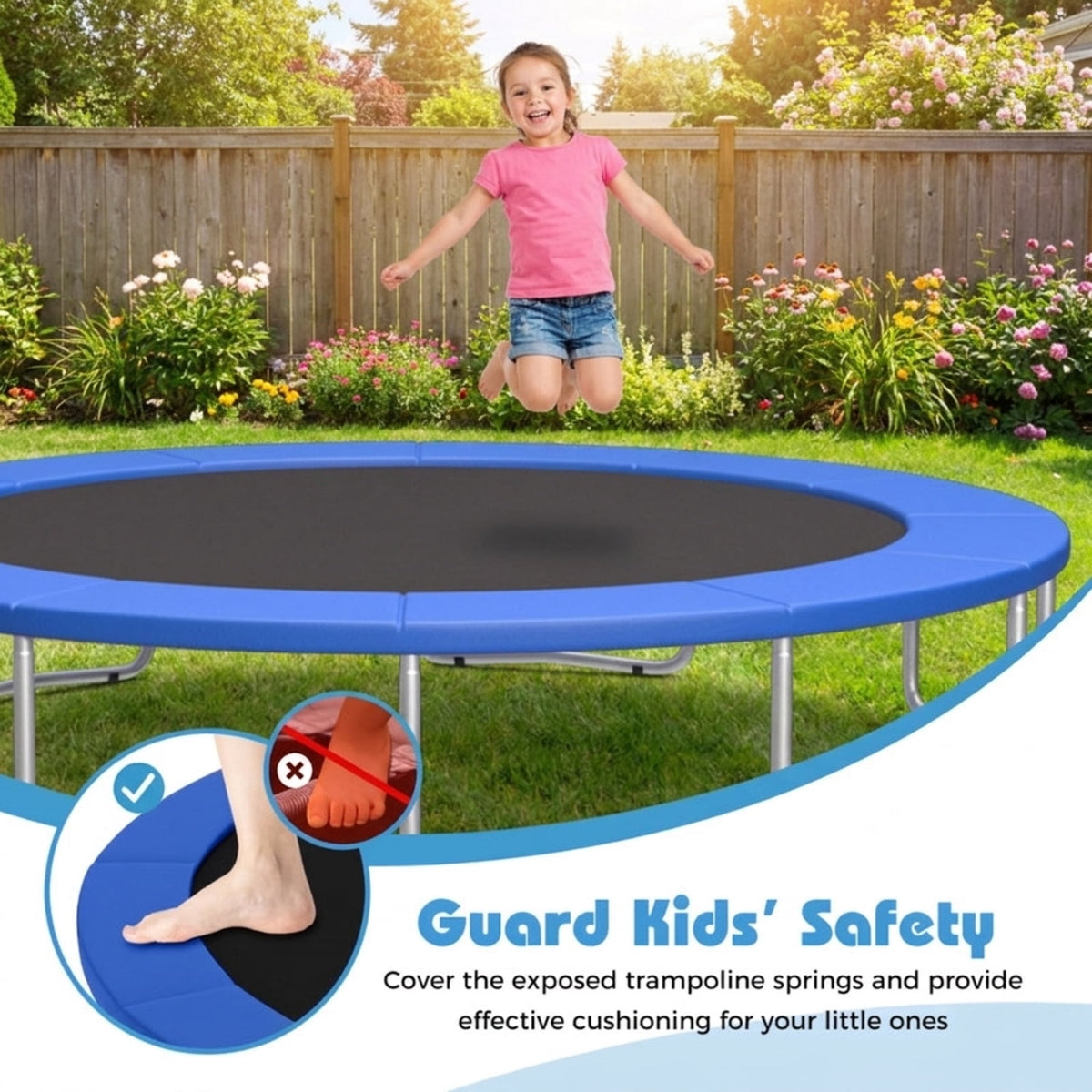 Redsmile 12 Feet Trampoline Pad Replacement Safety Pad with Fixing Straps, Blue