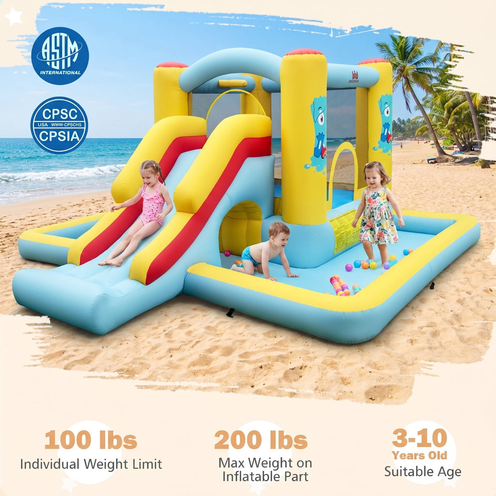 Redsmile Inflatable Bounce House 7-in-1 Bouncy Castle with Slide and Tunnel without Blower