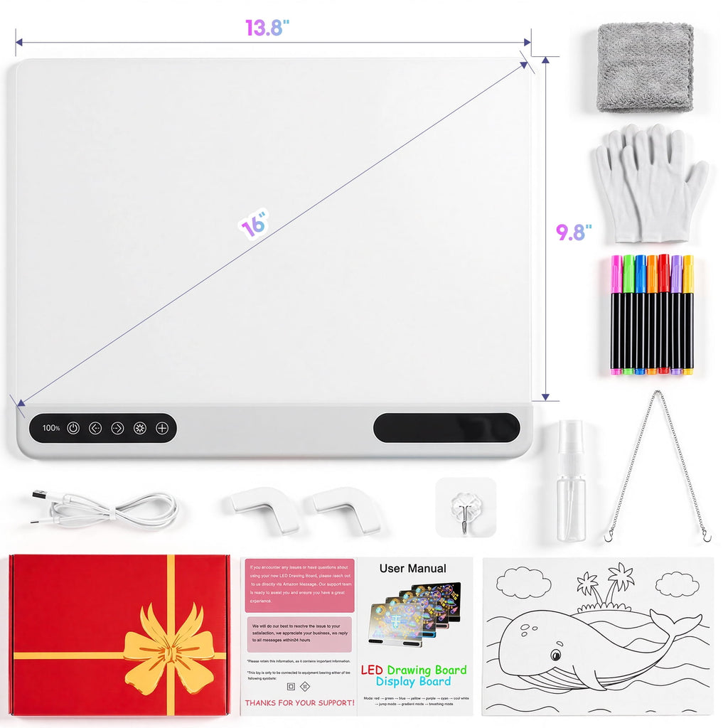 Redsmile Led Drawing Board for Kids,13.7in X 10inRechargeable Light-Up Dry Erase Board with 7 Color Light Modes,Doodle Glow Drawing Board with 7 Markers and Tracing Book,Sketching Gift Toy for Kids