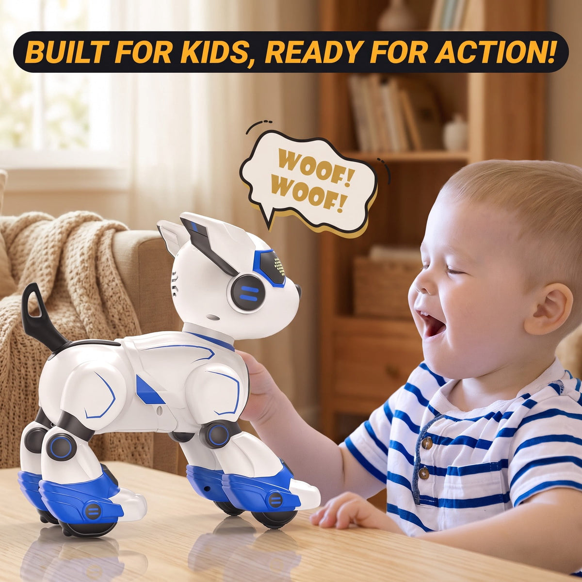 Redsmile Interactive Robot Dog Toy with Remote, Voice and Gesture Control, Singing Dancing Robotic Puppy with Wheels, Blue