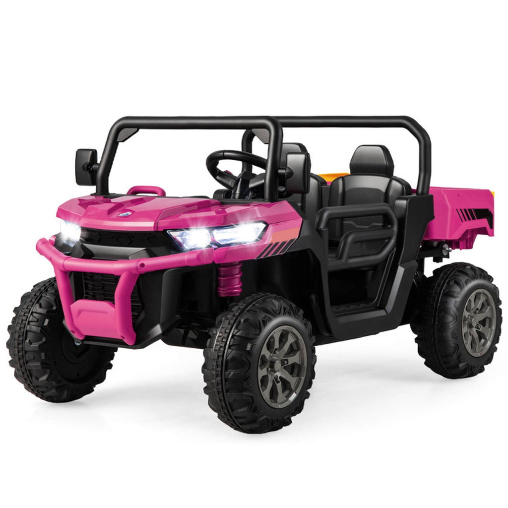 Redsmile 12V 2-Seater Kids Ride On Dump Truck with Working Dump Bed, Detachable Shovel, 2.4G Parental Remote, Spring Suspension, Music USB, Battery Powered, Pink