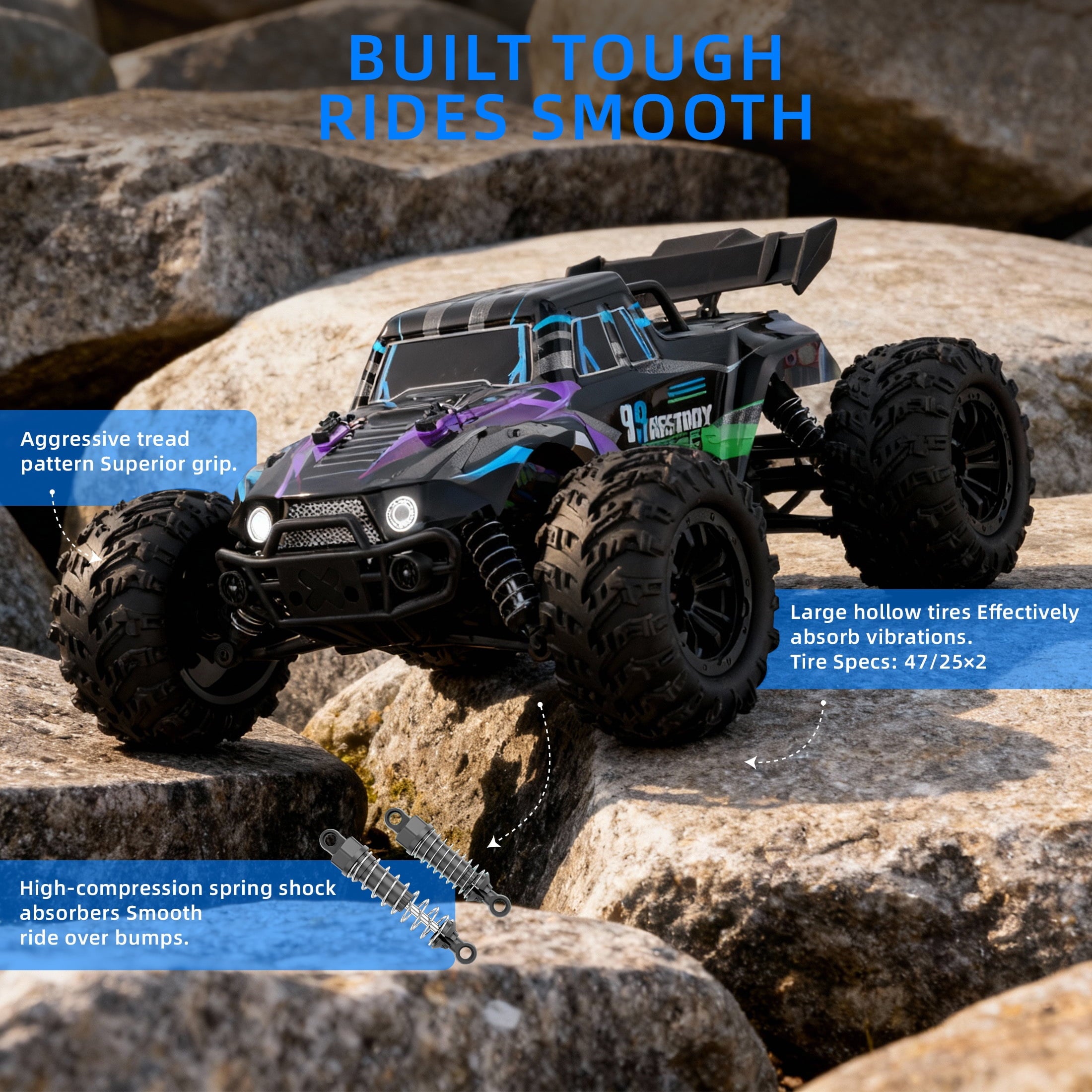 Redsmile 1:16 Fast RC Cars, 37 MPH 4WD Off-Road Remote Control Car Truck with All-Terrain Tires and 2 Batteries, Toys Gift for Children and Kids