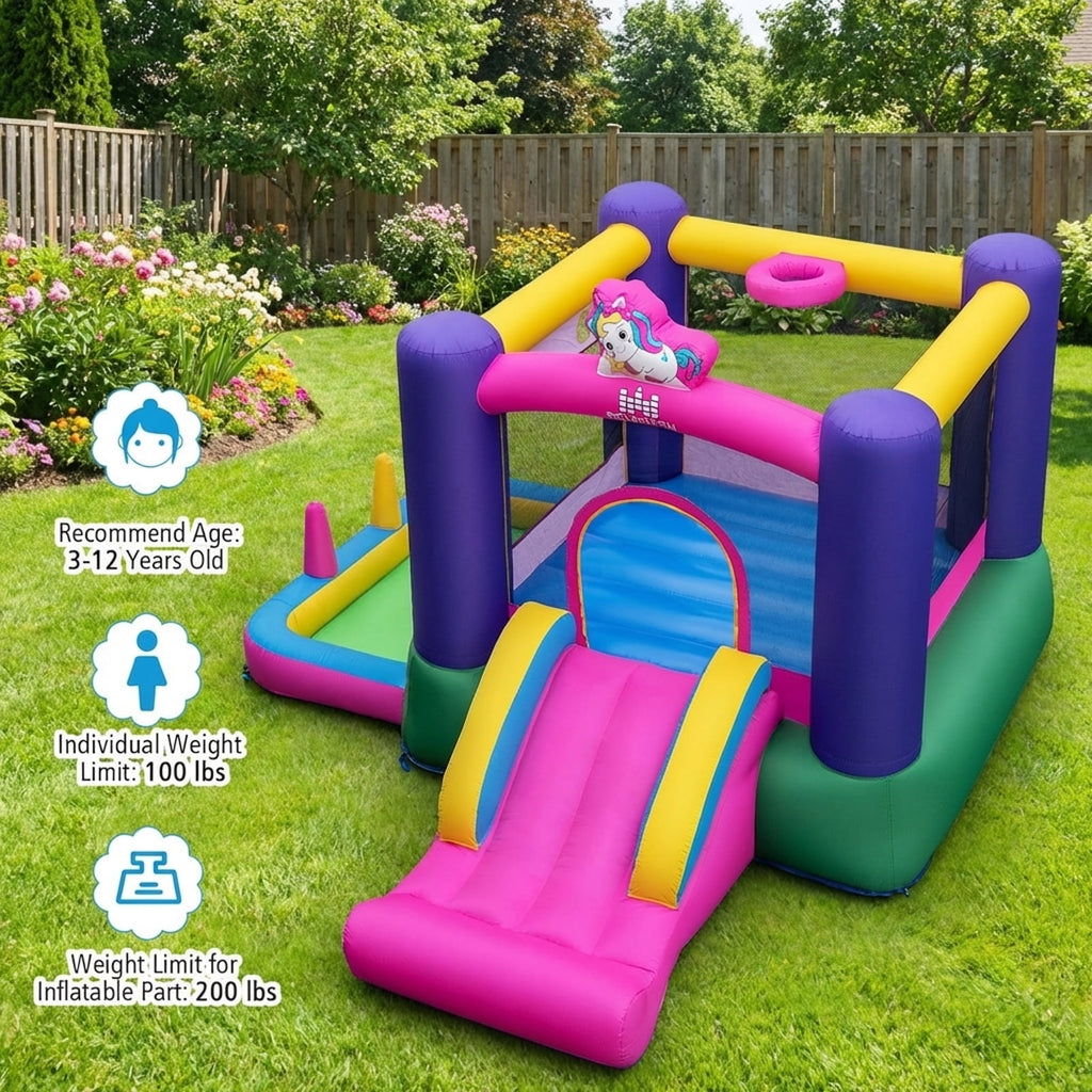 Redsmile 6-in-1 Bouncy Castle Inflatable Bounce House with Slide and Ball Pit with 480W Blower - Multicolor