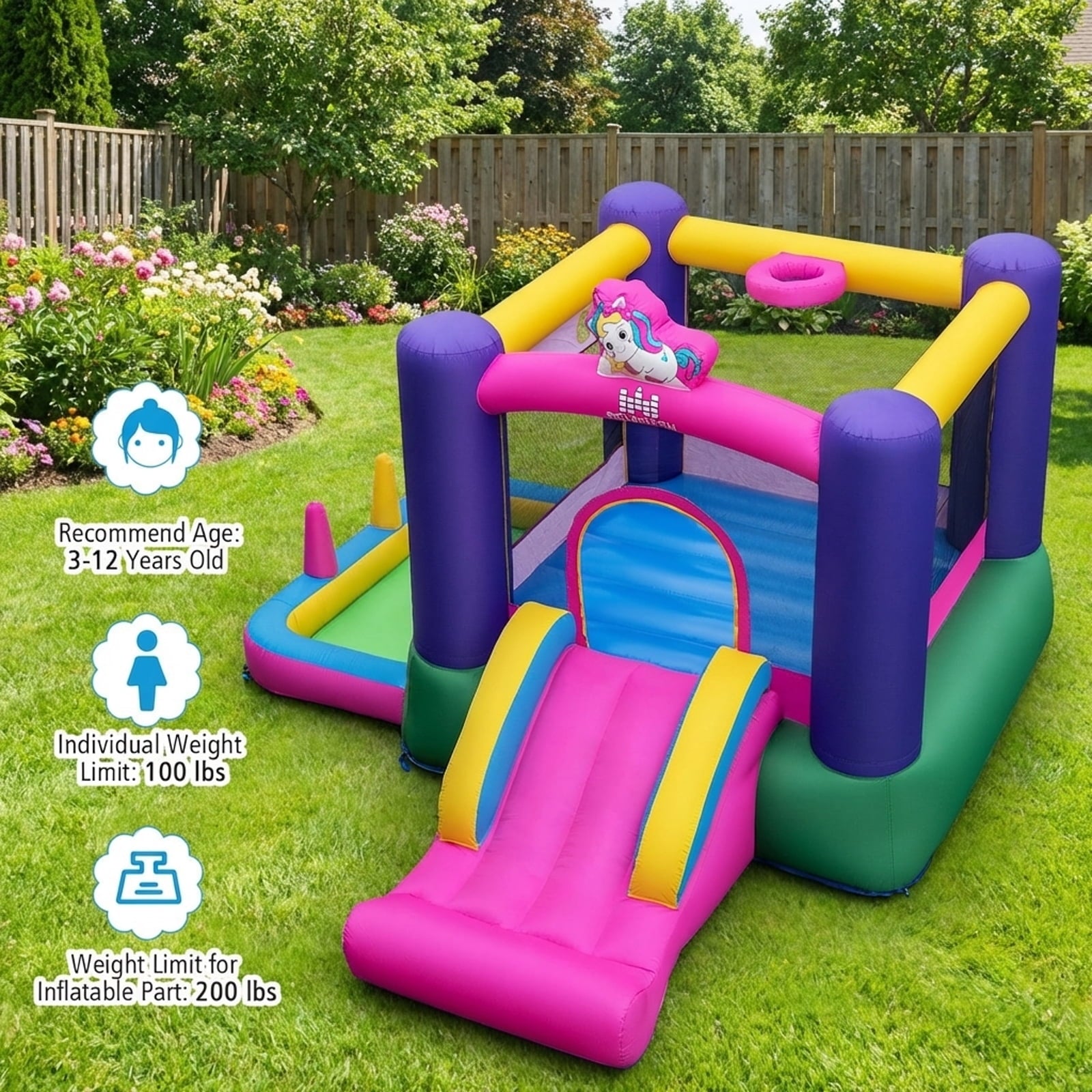 Redsmile 6-in-1 Bouncy Castle Inflatable Bounce House with Slide and Ball Pit with 480W Blower - Multicolor