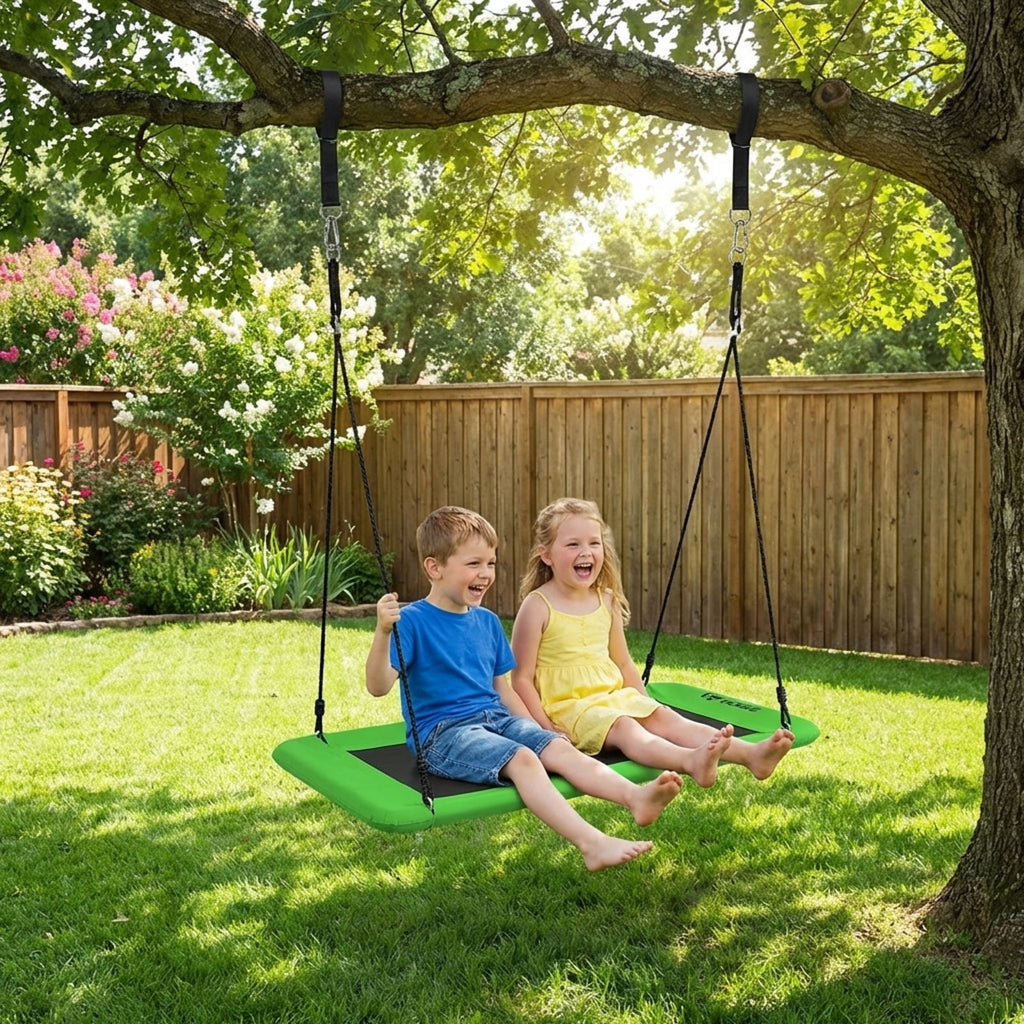 Redsmile 60 Inches Platform Tree Swing Outdoor with 2 Hanging Straps - Green - Backyard Play - Outdoor Fun