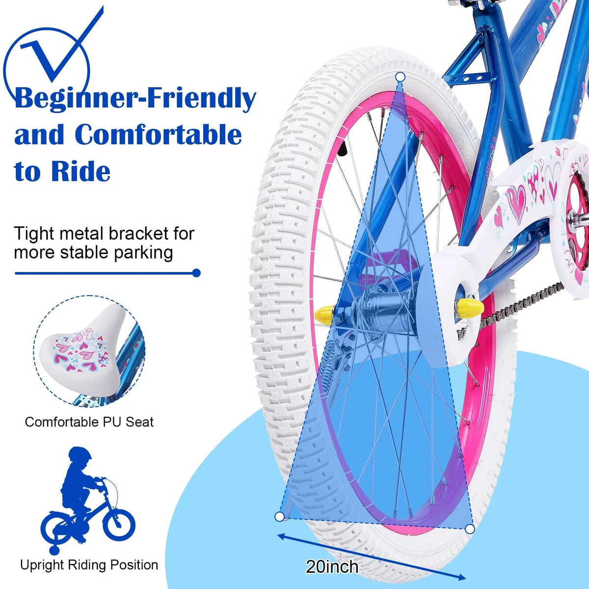 Redsmile 20 in. Kids Bike, Bicycle for Girls and Boys Ages 6-12 Years, Blue