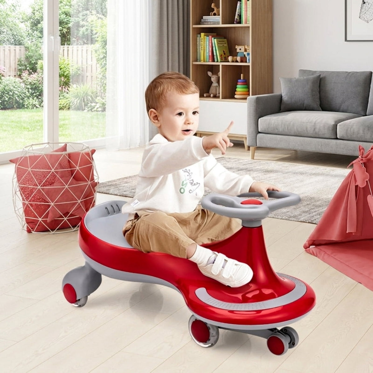 Redsmile Wiggle Car Ride On Toy for Toddlers and Kids Ages 2 and Up, Kids Wiggle Car with Flashing PU Wheels and No Batteries Needed, Twist Car Holds 110 lbs, Red
