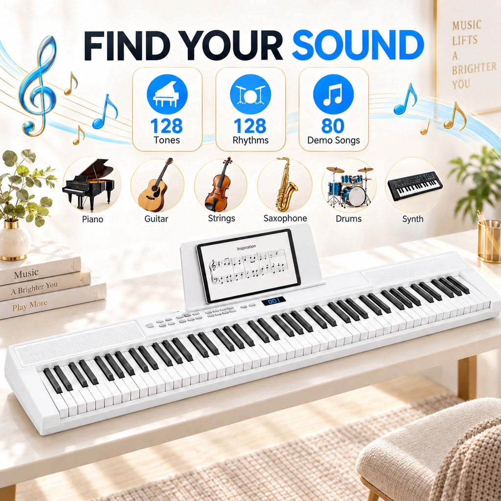 Redsmile Piano Keyboard 88 Keys Digital Piano with 128 Tones, Stand and Pedal, White