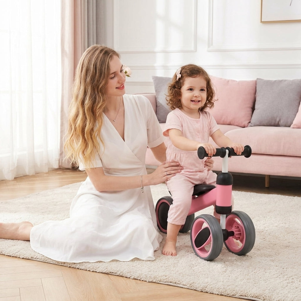 Redsmile Baby Balance Bike for 1-2 Year Olds, 4 Wheel No Pedal Toddler Training Bike, Lightweight First Balance Bike, Pink
