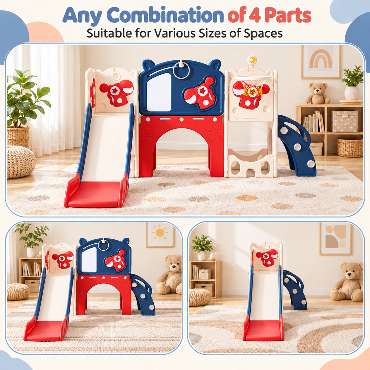 Redsmile 11-in-1 Toddler Slide and Climber Indoor Playground with Tunnel, Basketball Hoop, Drawing Board and Ring Toss, Outdoor Kids Playset Activity Center with Storage for Boys and Girls