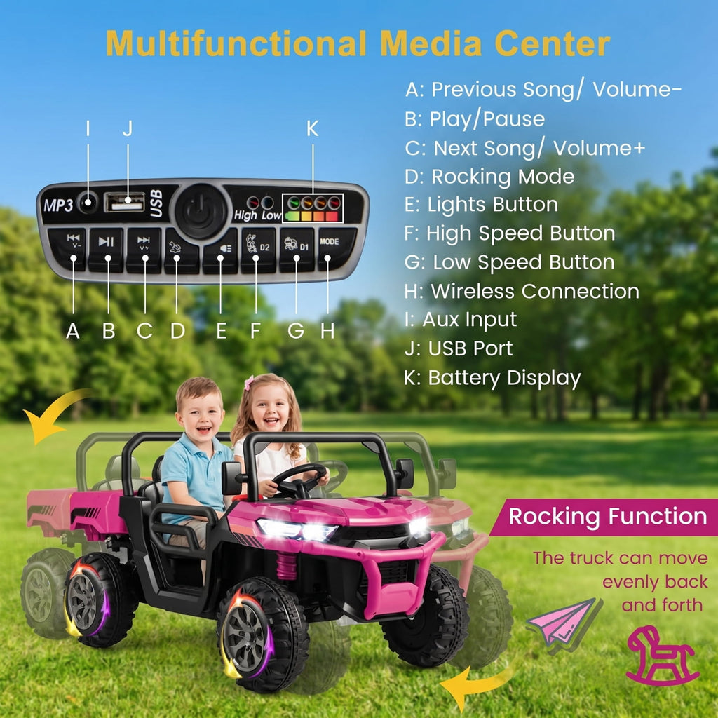 Redsmile 12V 2-Seater Kids Ride On Dump Truck with Working Dump Bed, Detachable Shovel, 2.4G Parental Remote, Spring Suspension, Music USB, Battery Powered, Pink